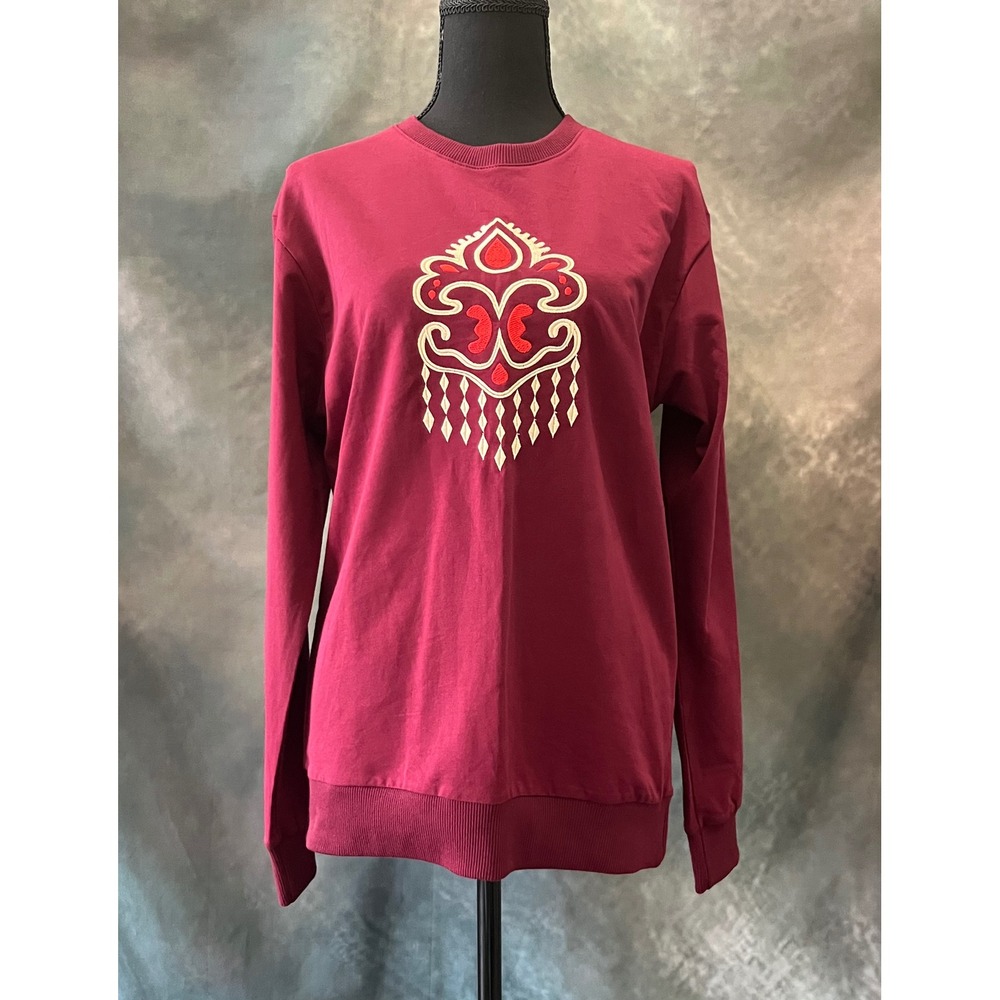 Fratelli Casa Womens S Maroon Embellished Pullover Top Made‎ in Uzbekistan